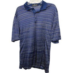 Bugatchi Uomo Polo Shirt Men L Blue Geometric Knit Cotton Short Sleeve Casual